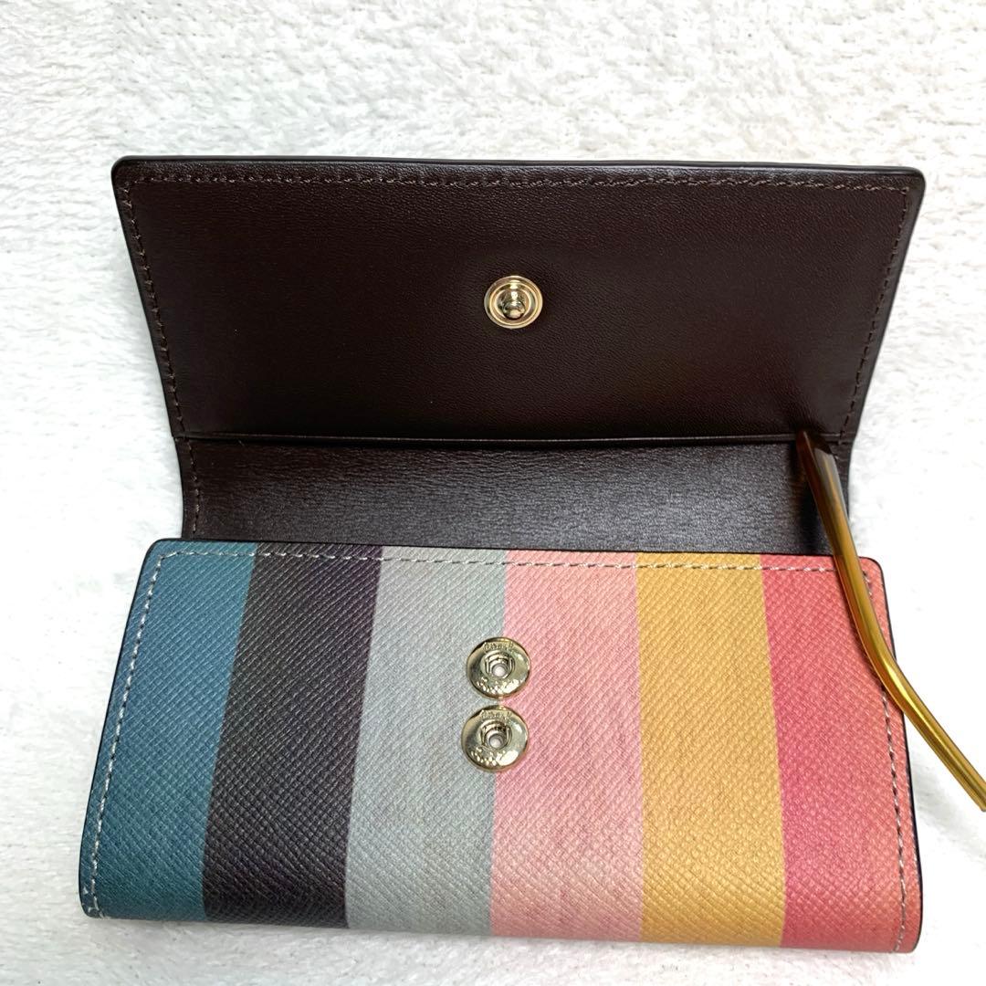 新品未使用　ポールスミス　キーケース　4連　マルチカラー　牛革　ストライプ