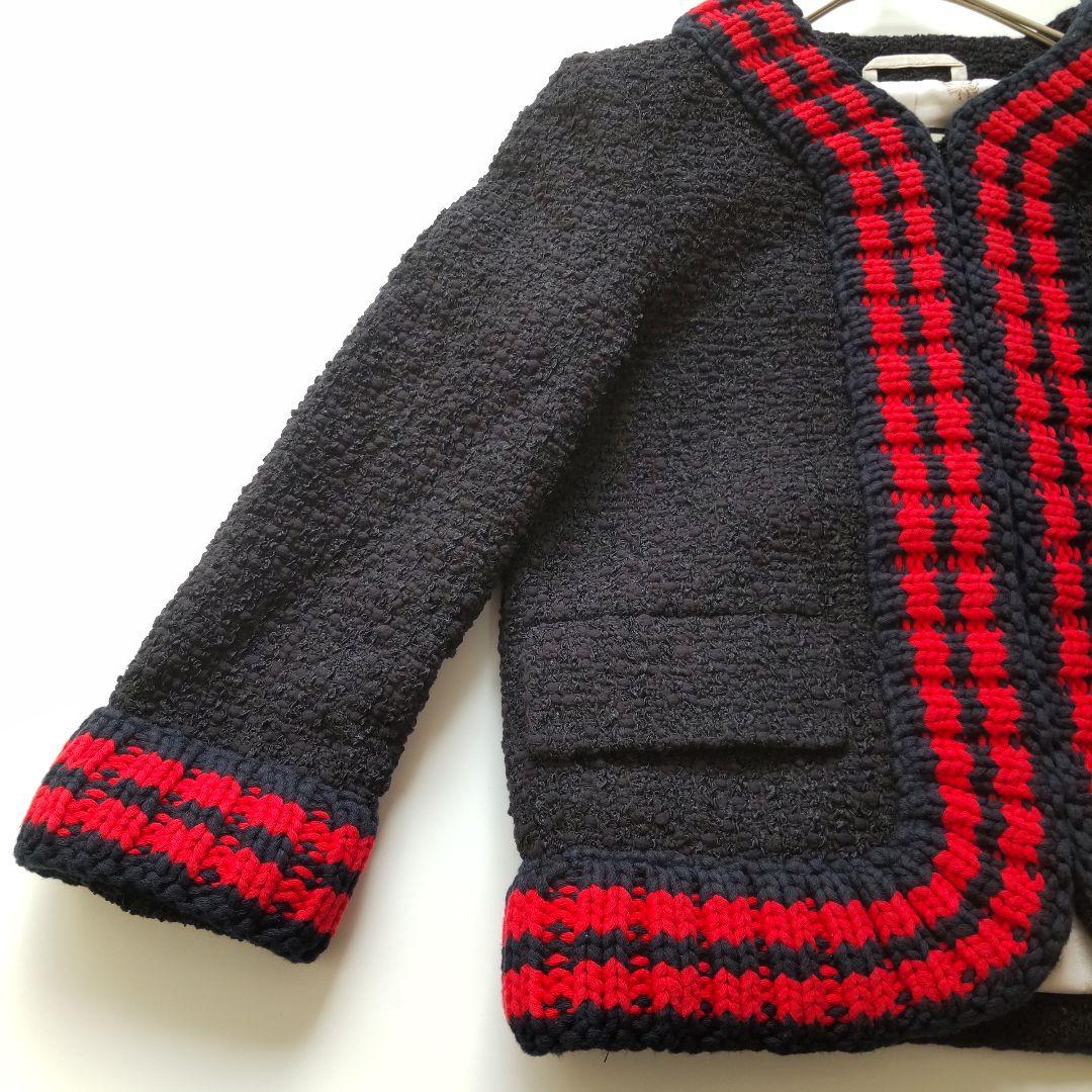 極美品 グッチ ツイード ニット シェリーライン ノーカラージャケット 36