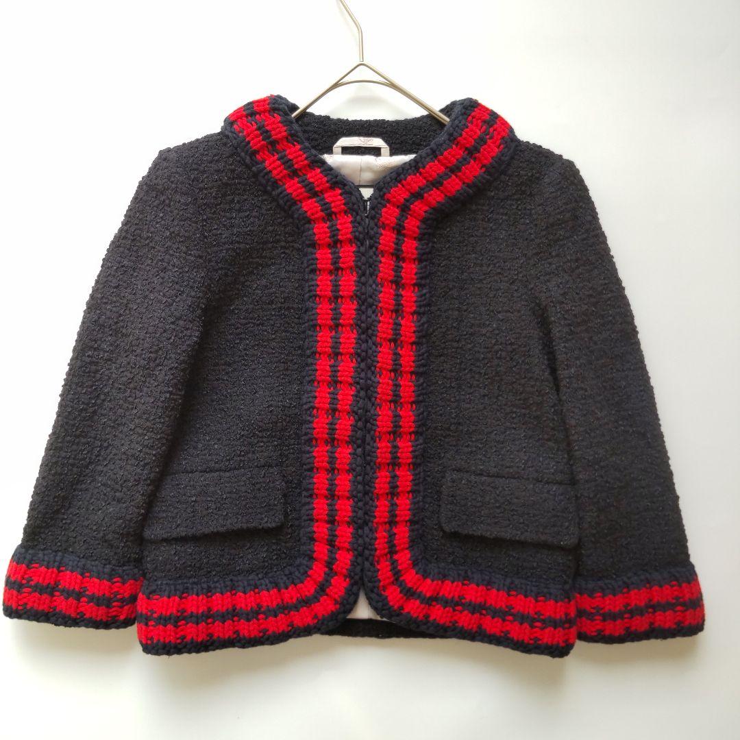 極美品 グッチ ツイード ニット シェリーライン ノーカラージャケット 36