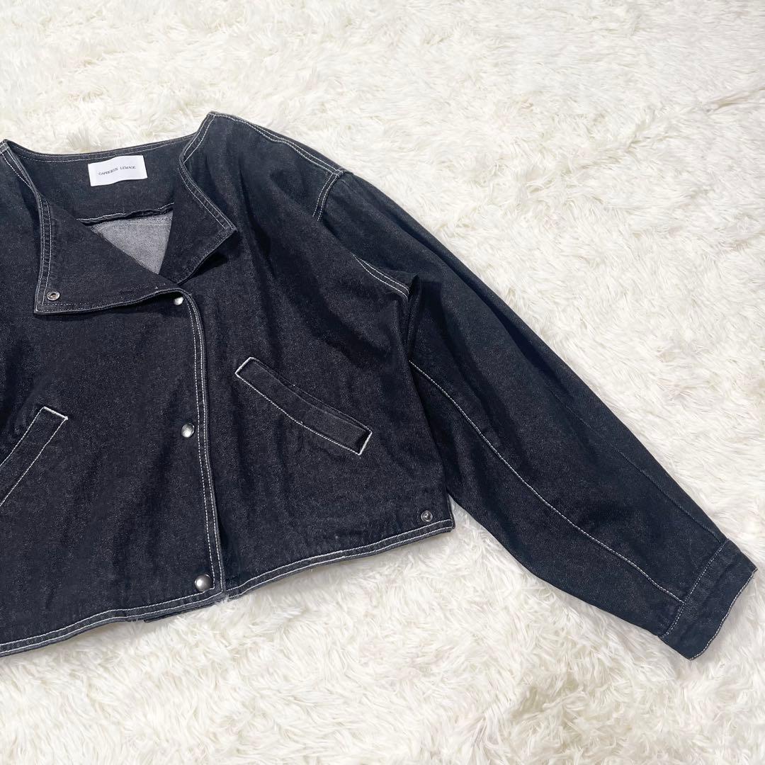 762 【美品】カプリシュレマージュ ノーカラー デニム ジャケット