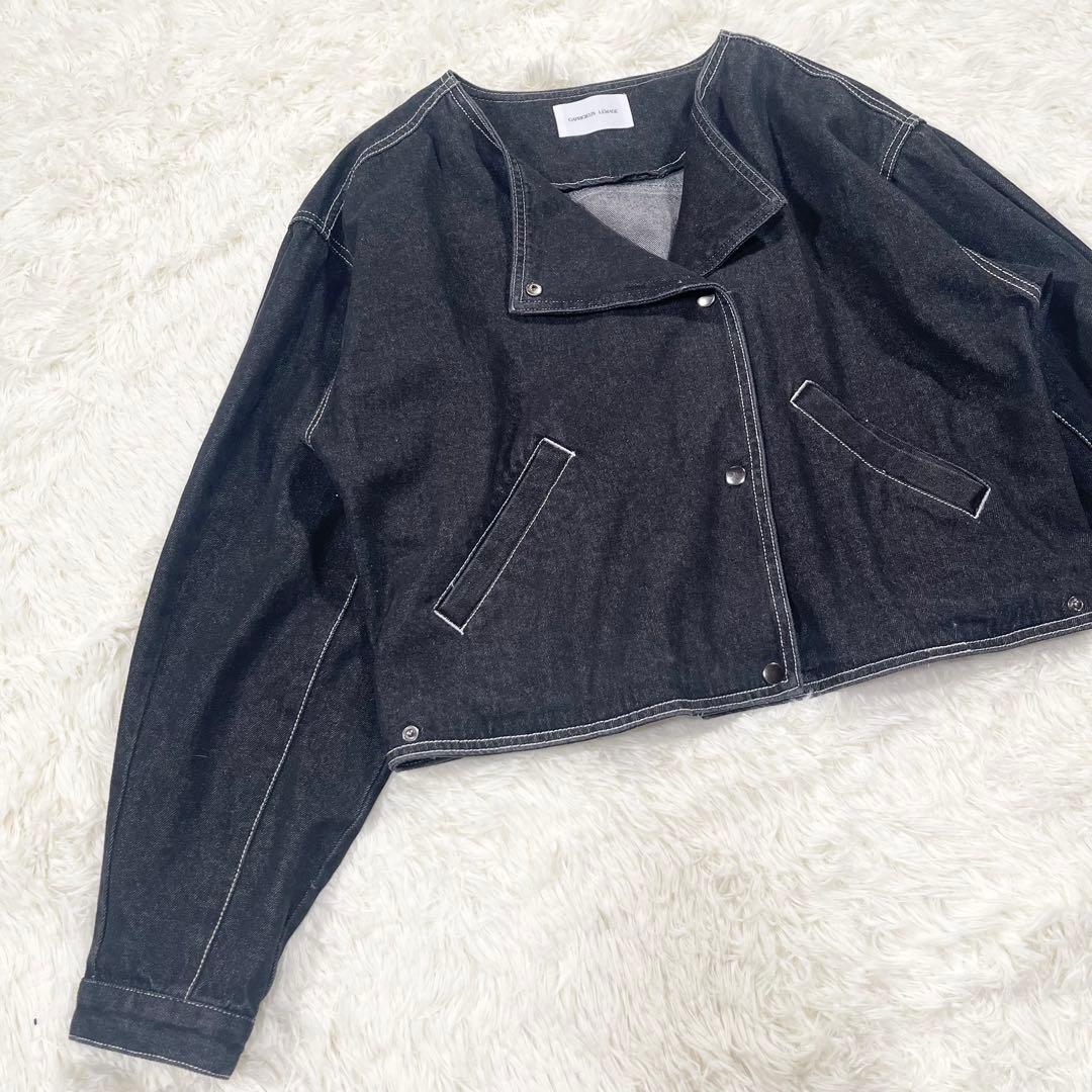 762 【美品】カプリシュレマージュ ノーカラー デニム ジャケット