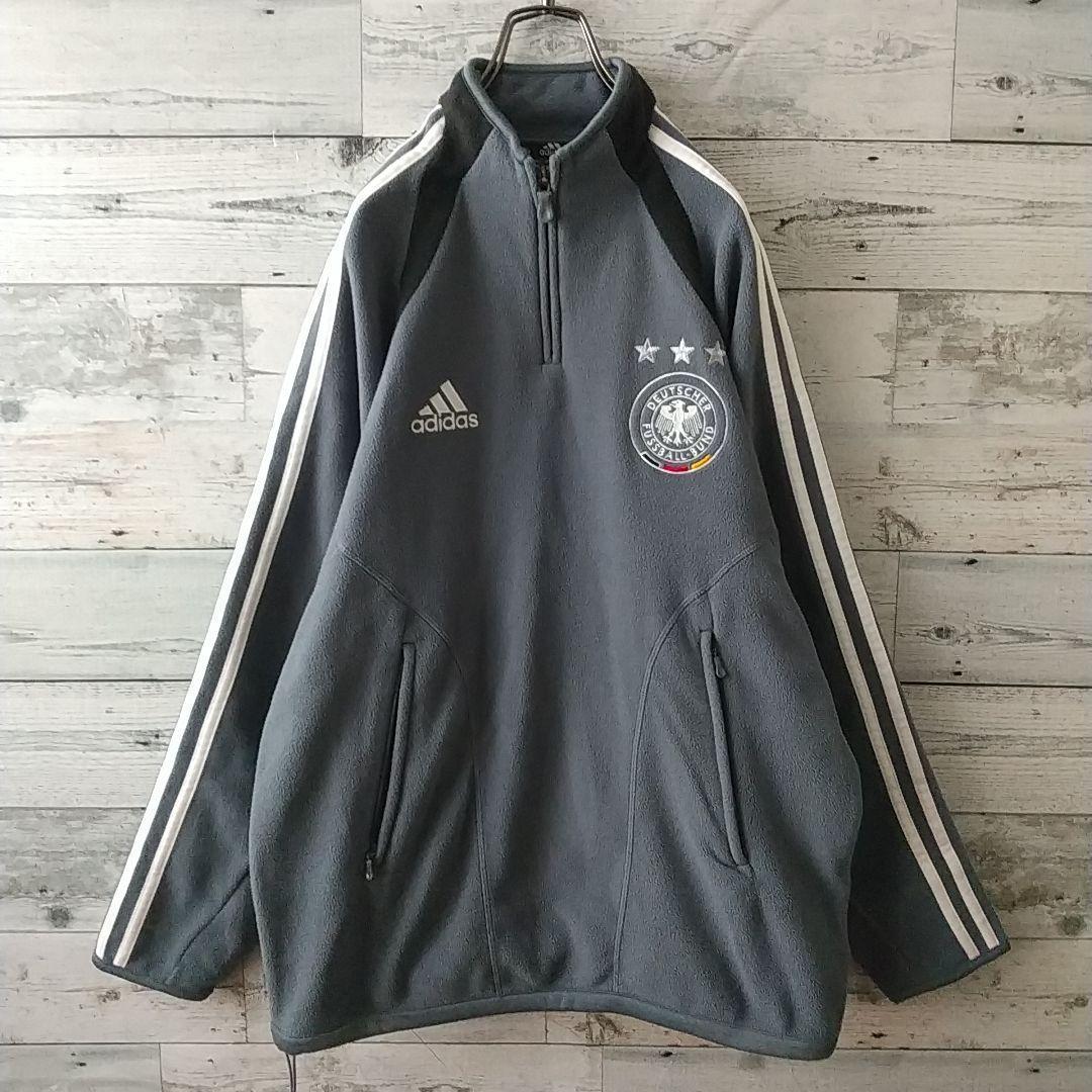 使用感少☆アディダス ドイツ代表 刺繍 エンブレム ハーフジップ フリース M