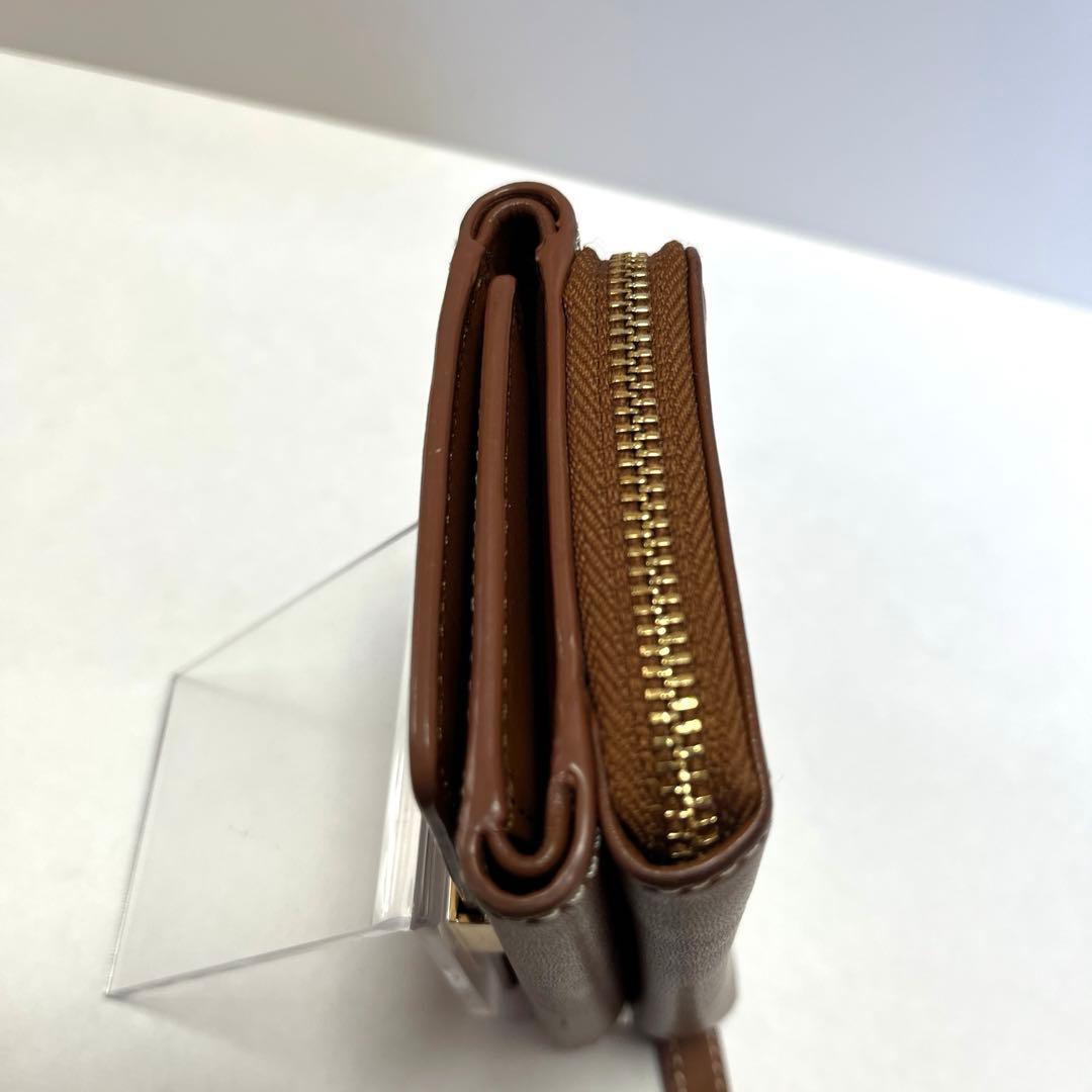 Agnes b アニエスベー　ブラウン レザー 三つ折り財布　ミニウォレット