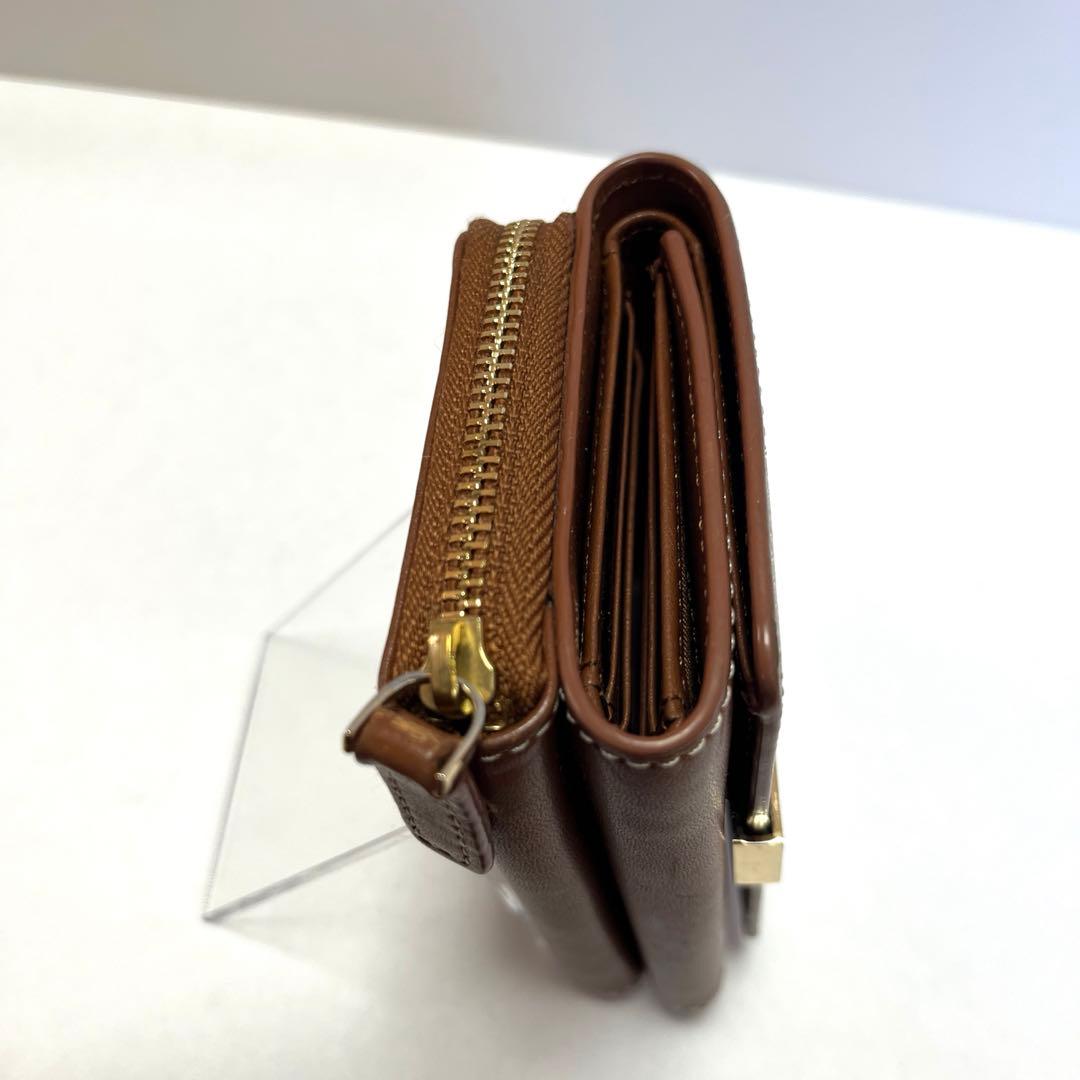 Agnes b アニエスベー　ブラウン レザー 三つ折り財布　ミニウォレット