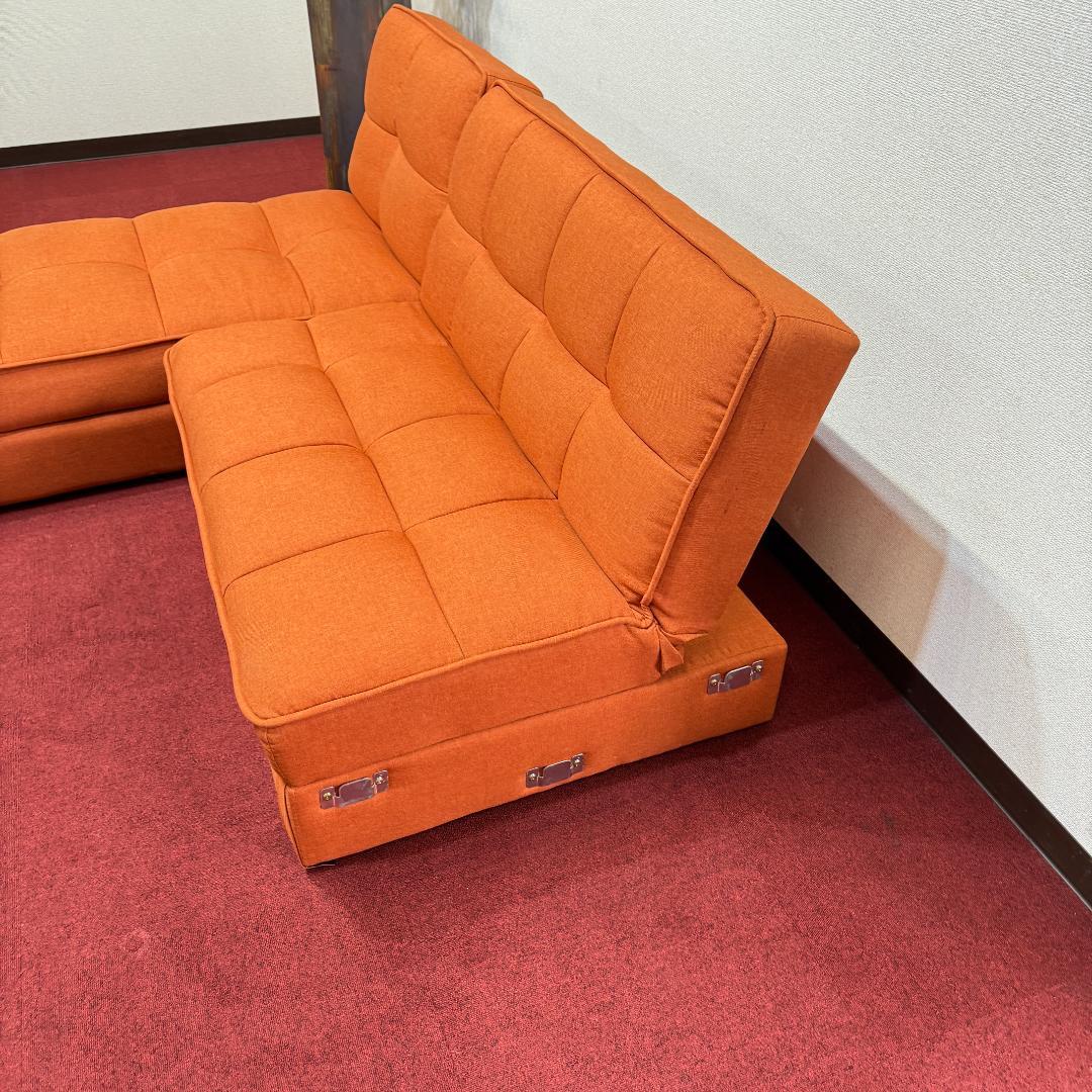 超美品L字型ソファー　収納有　オシャレなレンジ色