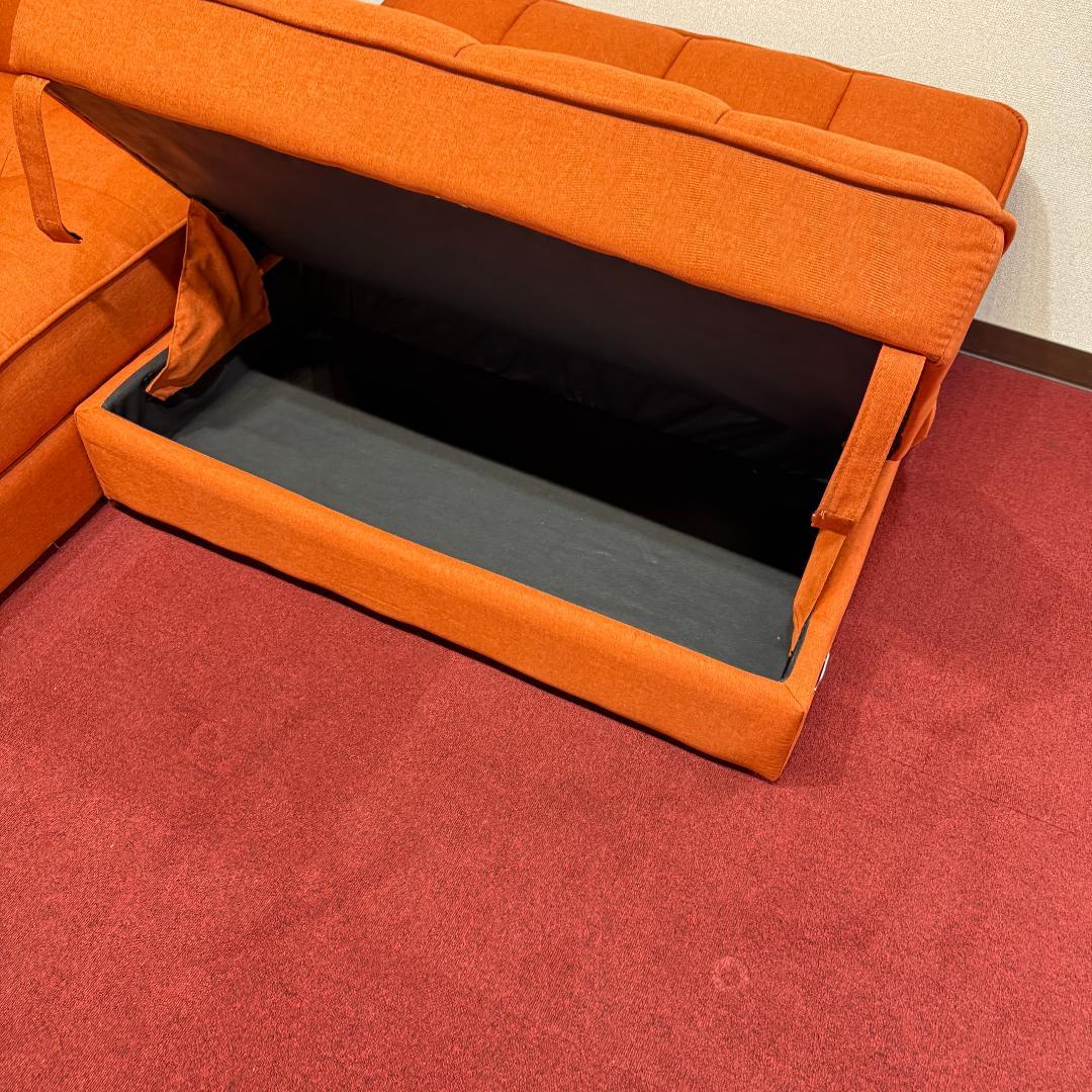 超美品L字型ソファー　収納有　オシャレなレンジ色
