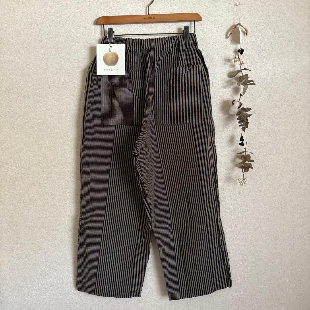 ꕤ新品未使用ꕤヤンマ産業　会津木綿　ダボダボパンツ❶ぼかし縞紺10㎝プラス丈