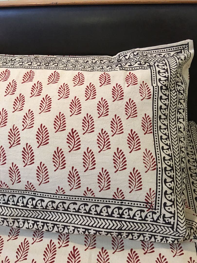 インド　ブロックプリント　ベットシーツ　&枕カバー