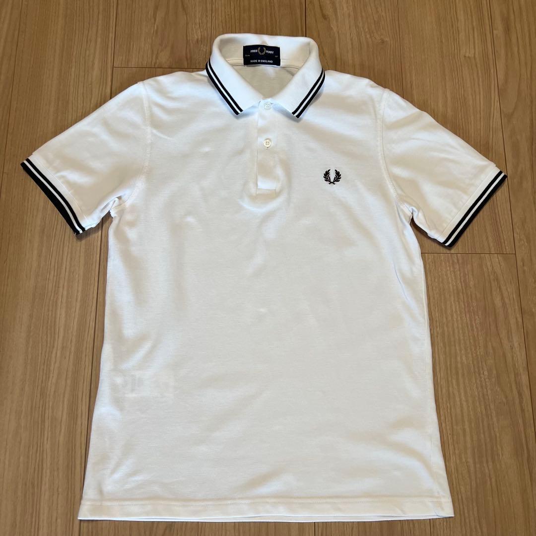 フレッドペリー M12 ポロシャツ 38 オフホワイト ブラウン イギリス製