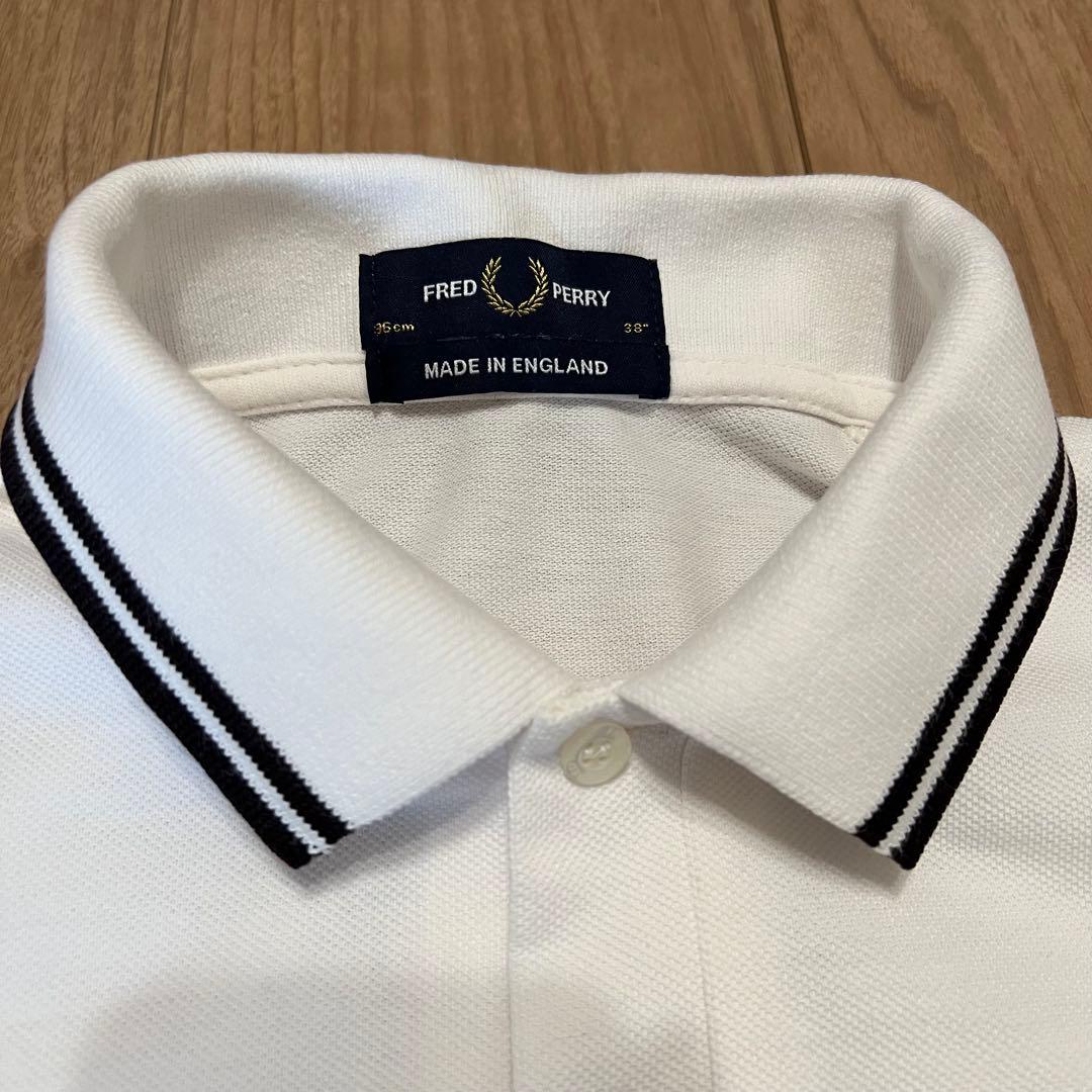 フレッドペリー M12 ポロシャツ 38 オフホワイト ブラウン イギリス製