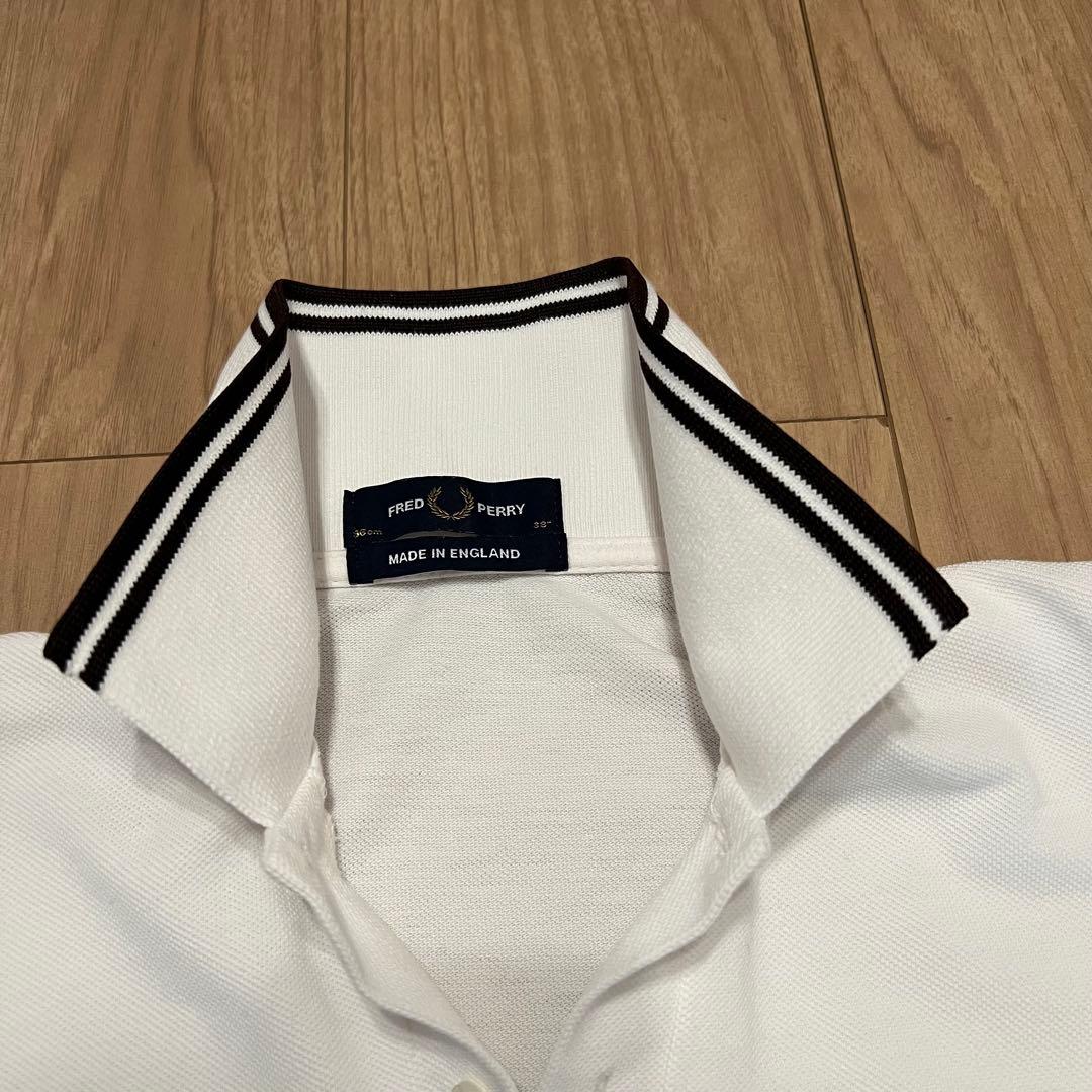 フレッドペリー M12 ポロシャツ 38 オフホワイト ブラウン イギリス製