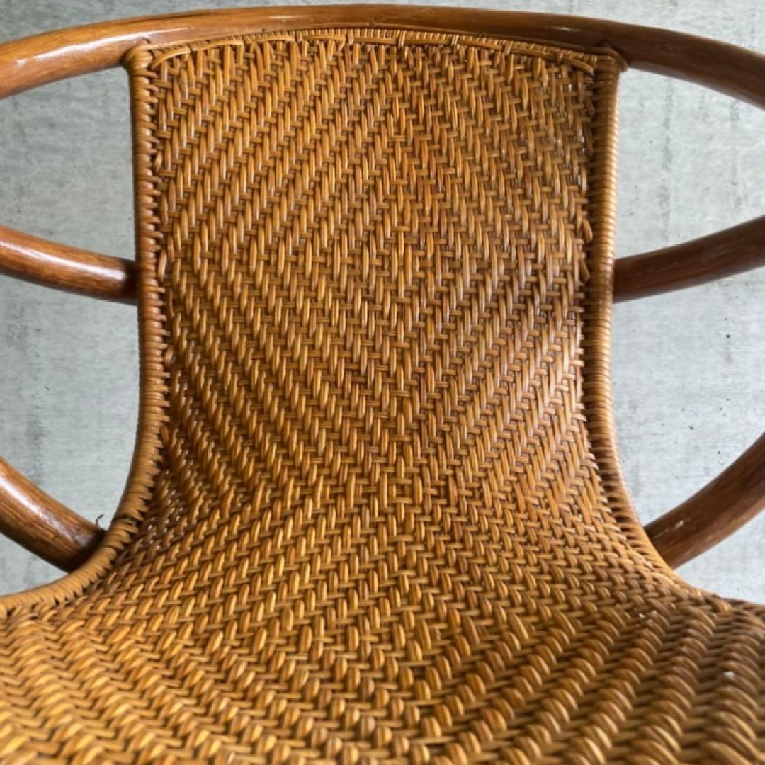 籐 ラタン 回転椅子 チェア 丸型 円形 編み込み アジアン 木製 家具 レトロ