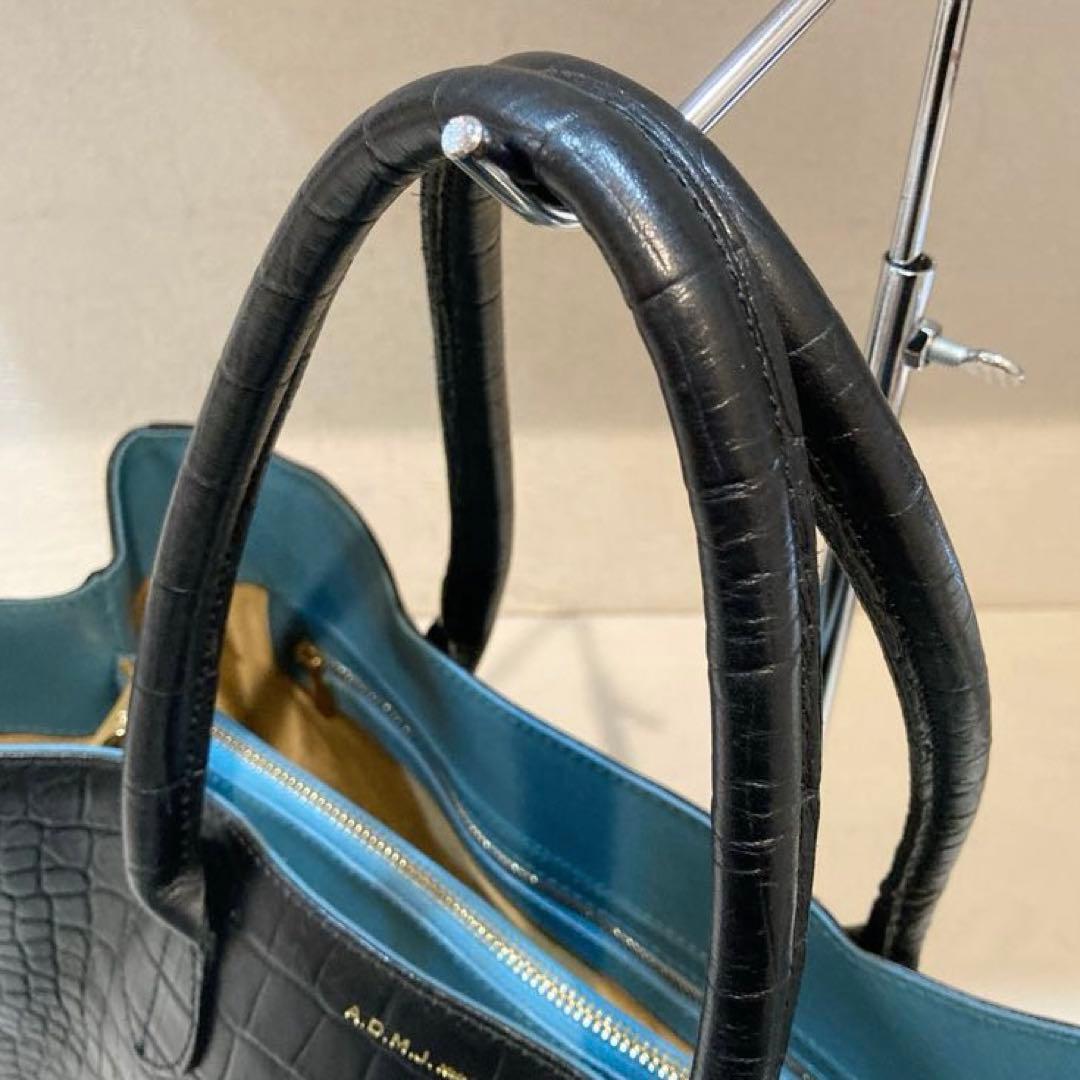 【美品】ADMJ クロコ型押し　レザー　トートバッグ　黒　A4可