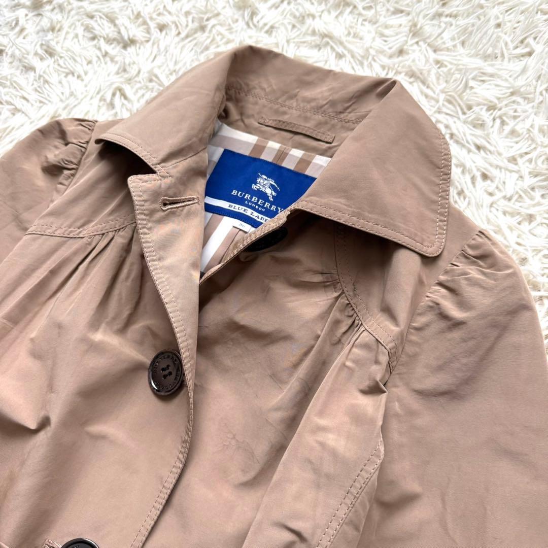 美品 バーバリー ブルーレーベル シングル トレンチコート ノバチェック 36