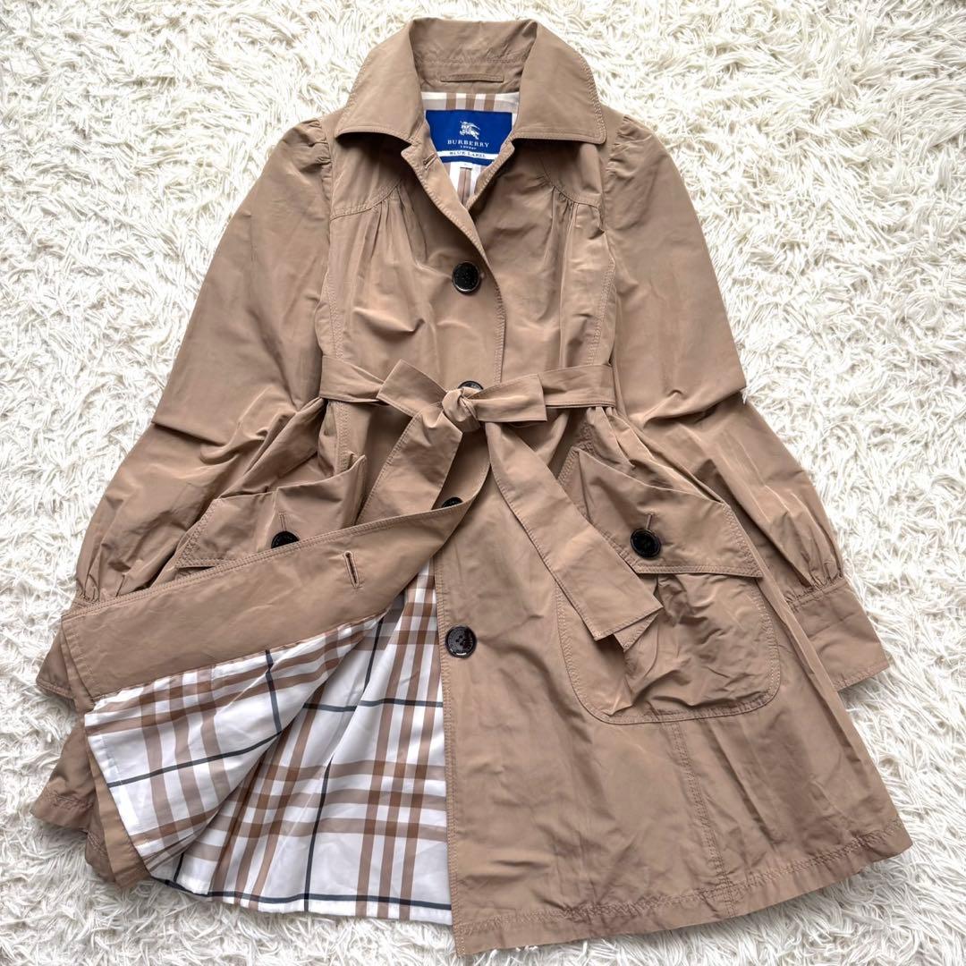 美品 バーバリー ブルーレーベル シングル トレンチコート ノバチェック 36