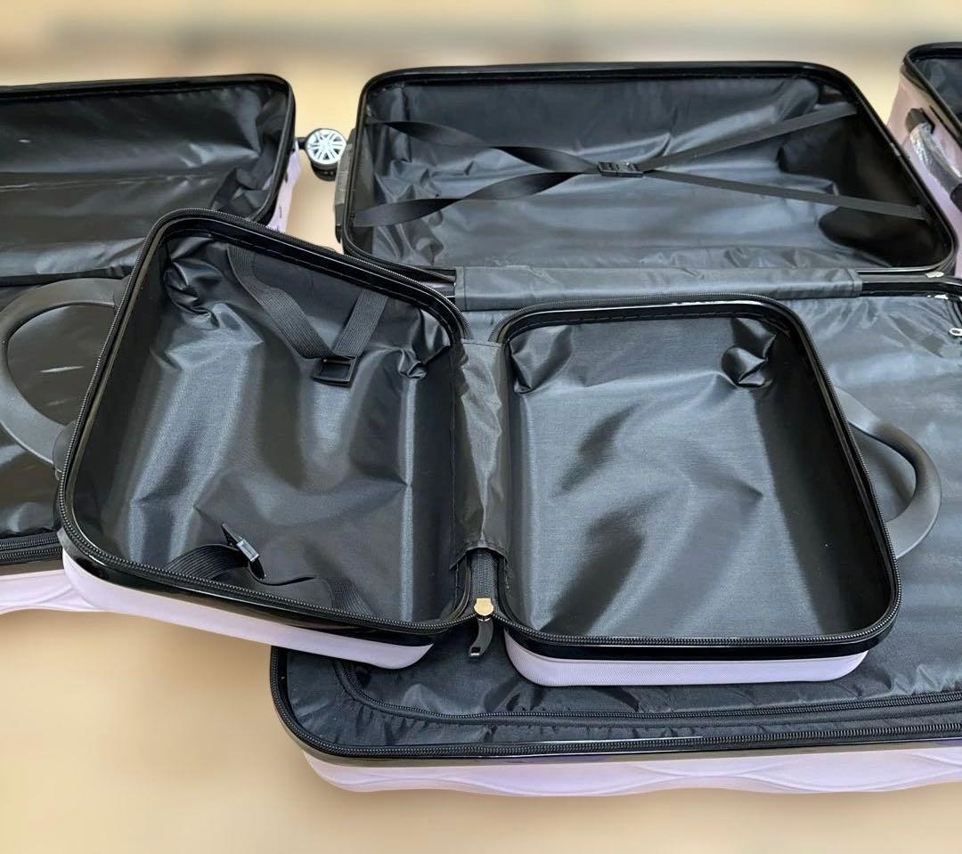 ラベンダーピンクキャリーケースソフトスーツケース 大小セット4個入れ子構造