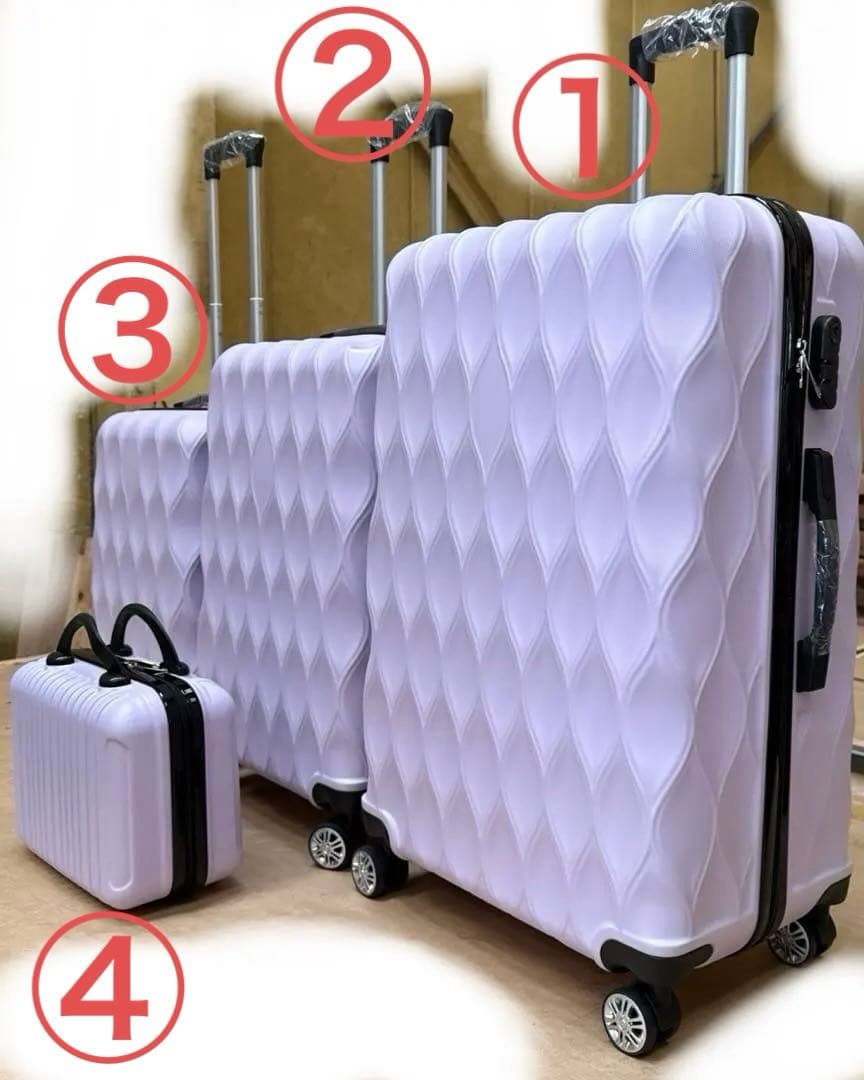 ラベンダーピンクキャリーケースソフトスーツケース 大小セット4個入れ子構造