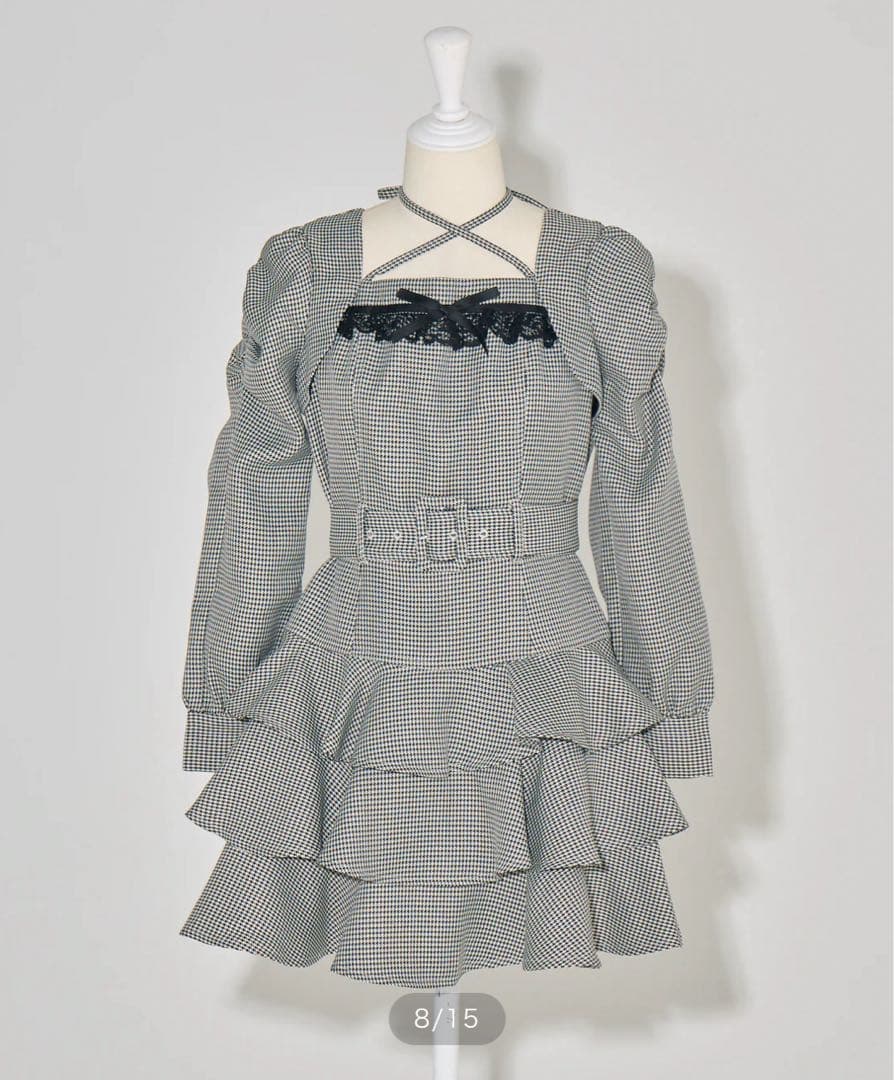 pium ティアードフリル長袖ミニワンピース