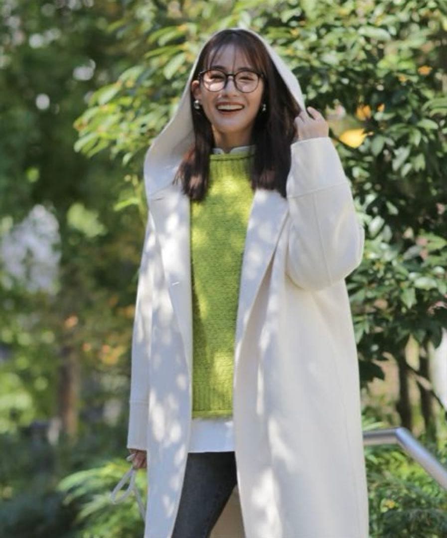 nano・universe スーパー140ウールリバーフードコート 白