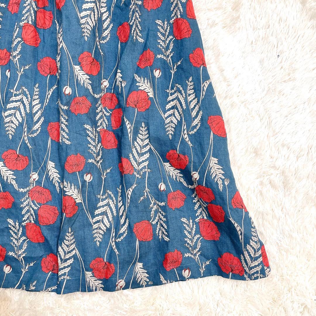 美品✨グランマママドーター 花柄 シャツワンピース リネン ベルト ロング