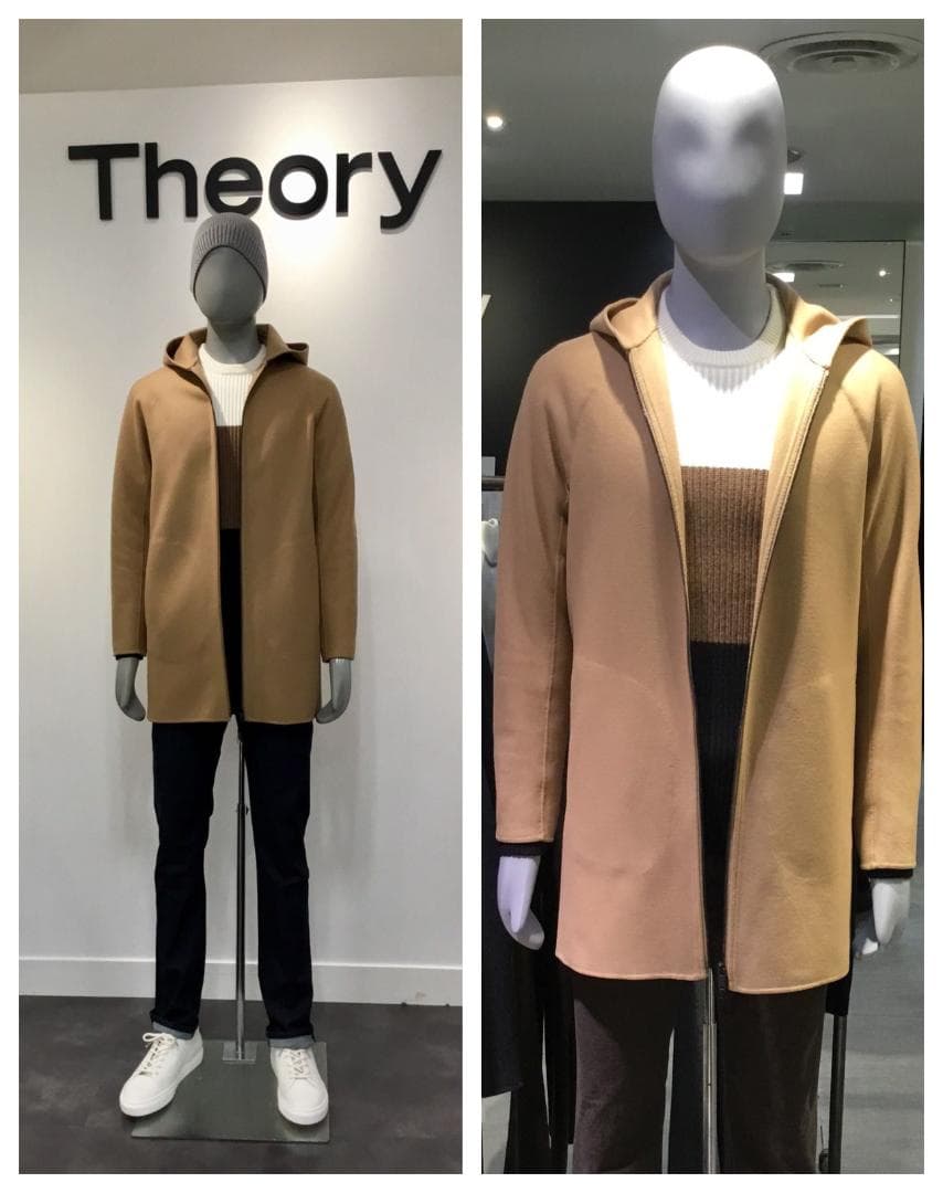 【春まで重宝！】Theoryメンズ上質フード付メルトンコート人気キャメルM抜け感