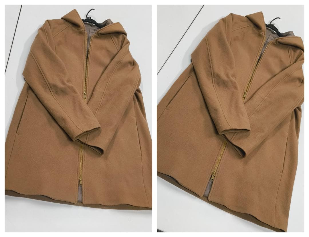 【春まで重宝！】Theoryメンズ上質フード付メルトンコート人気キャメルM抜け感