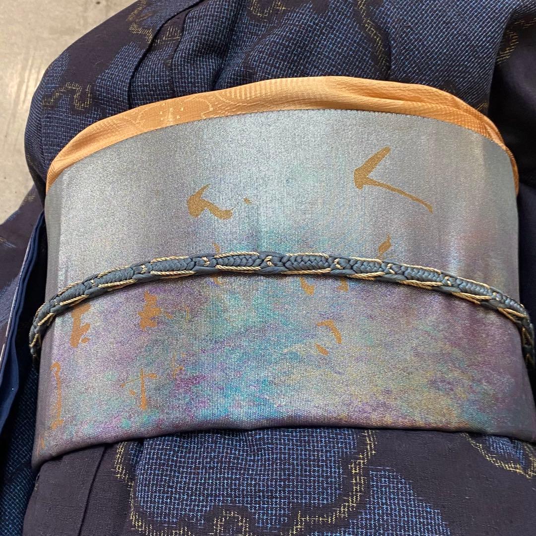 正絹　結城紬　雪輪柄　黒、青、黄色　袷