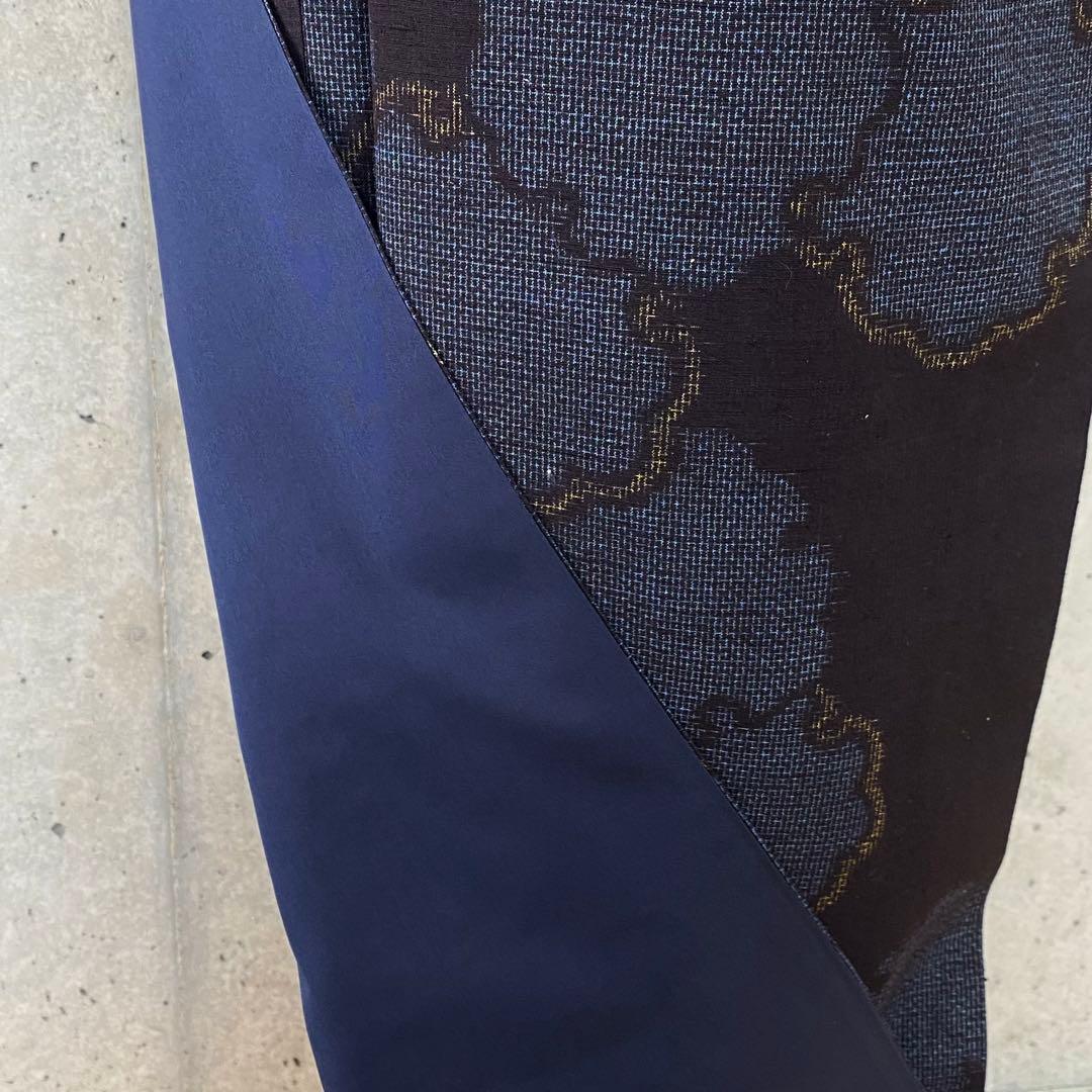 正絹　結城紬　雪輪柄　黒、青、黄色　袷