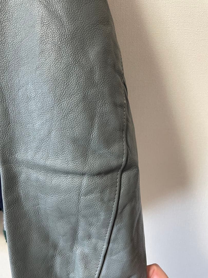 DeLONG レザースリーブ 無地スタジャン 2XL ネイビー＆グレー