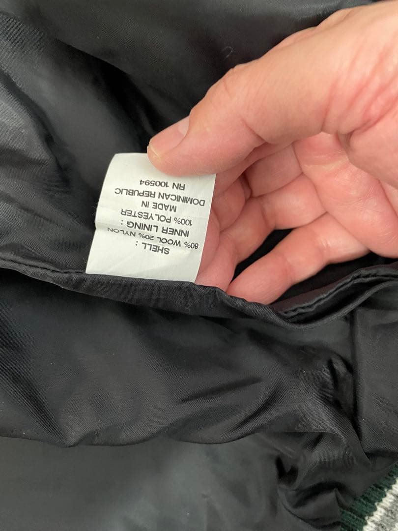 DeLONG レザースリーブ 無地スタジャン 2XL ネイビー＆グレー