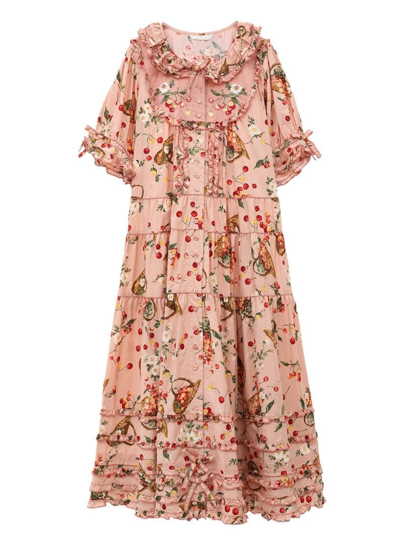 な*お様 ピンクハウス♡野ばらとチェリープリント♡パフスリーブワンピース