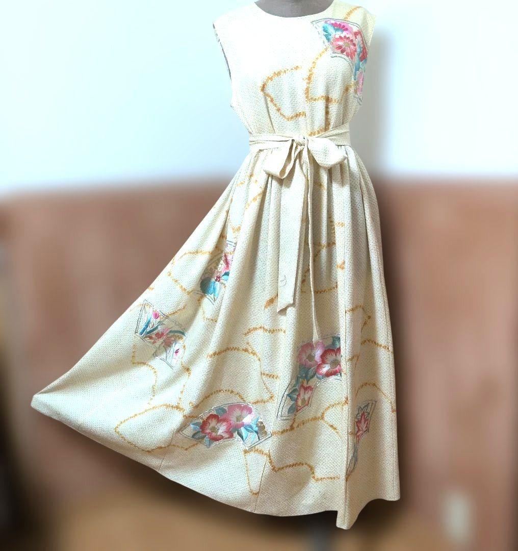 着物リメイクワンピース♪17♪振り袖♪122cm♪絞り刺繍