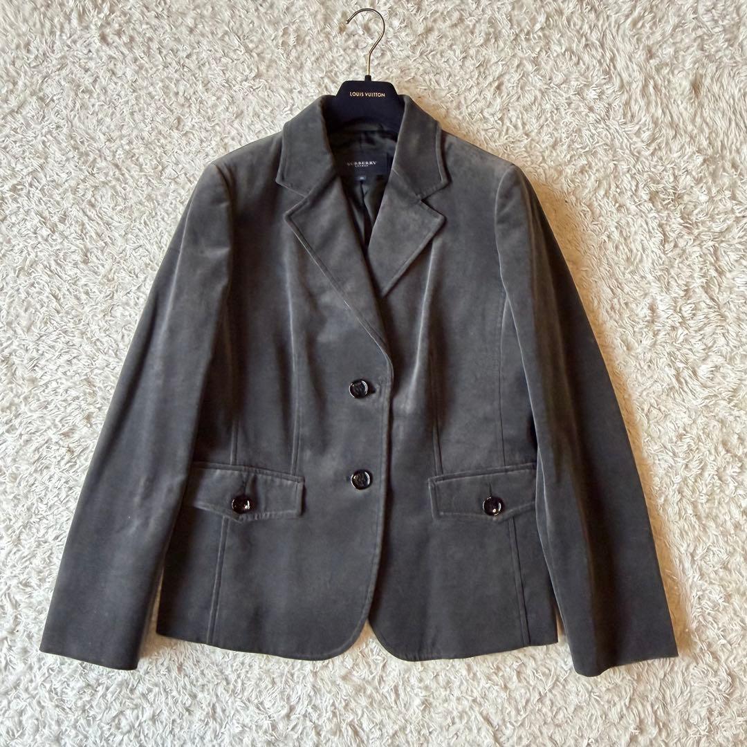 大きいサイズ✨46 美品　バーバリーロンドン　ベロアジャケット　チャコールグレー
