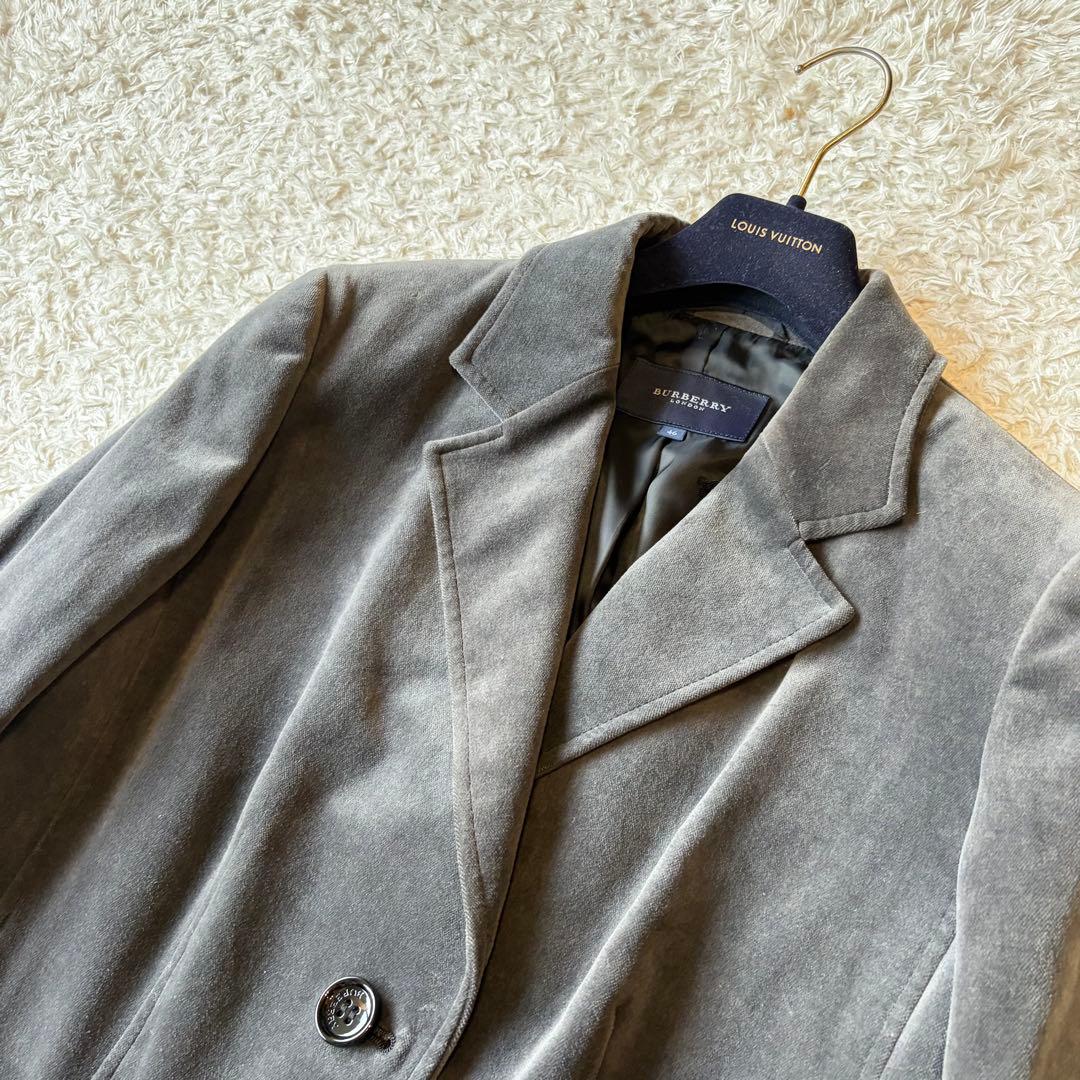 大きいサイズ✨46 美品　バーバリーロンドン　ベロアジャケット　チャコールグレー