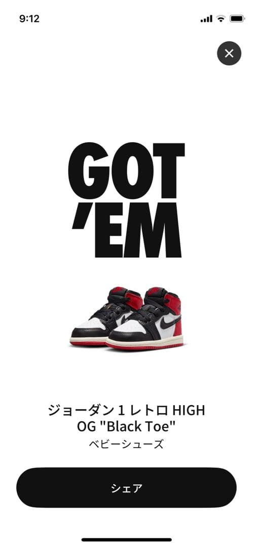 ベビー ジョーダン 1 レトロ HIGH OG \"Black Toe\" 16cm