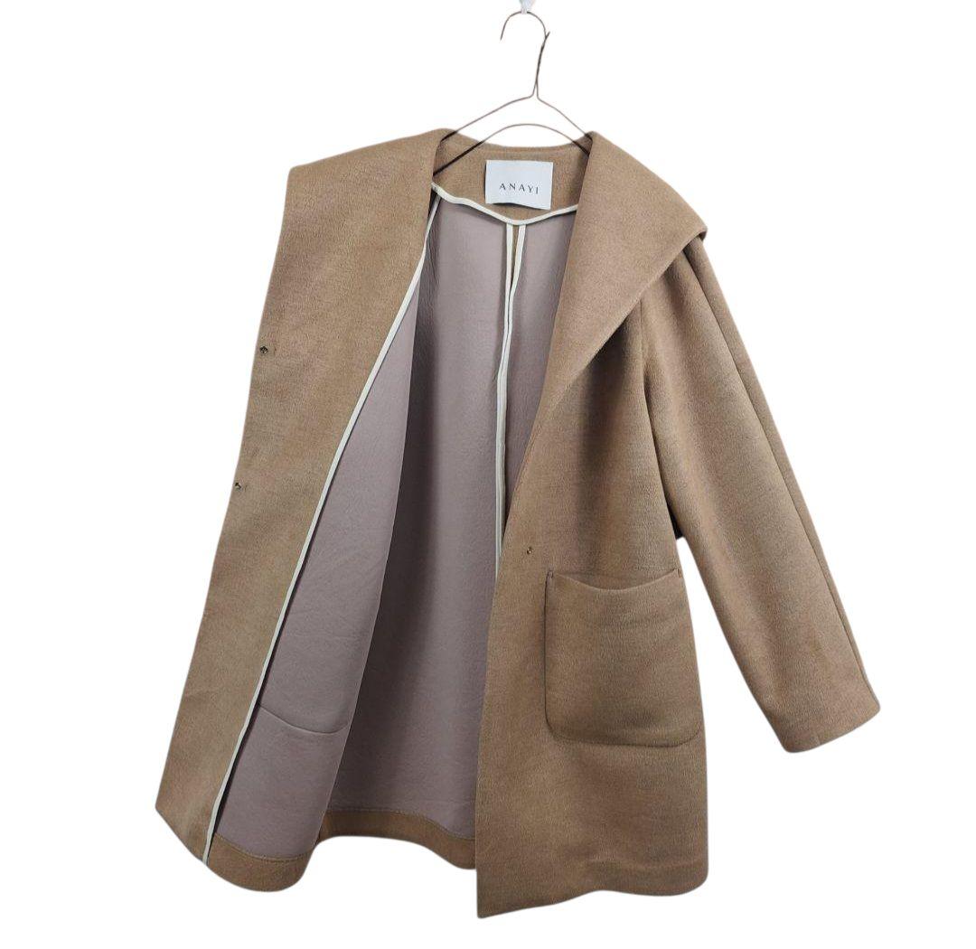 美品 ANAYI カシミアタッチ　バイカラーフードコート