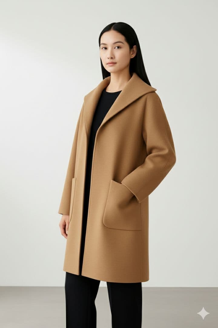 美品 ANAYI カシミアタッチ　バイカラーフードコート