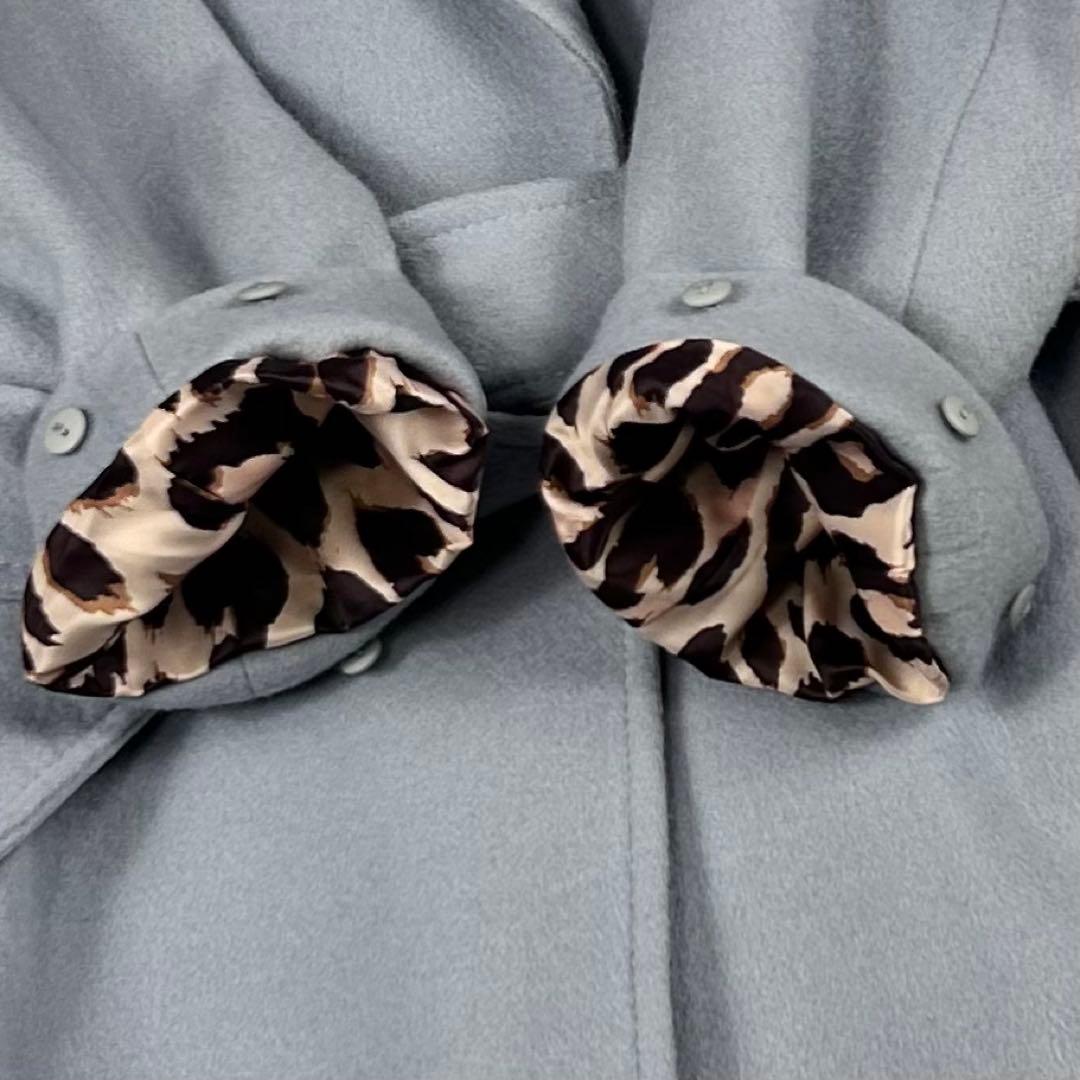 DURAS カシミヤ100% 3way フォックスファーコート F ブルー 豹柄