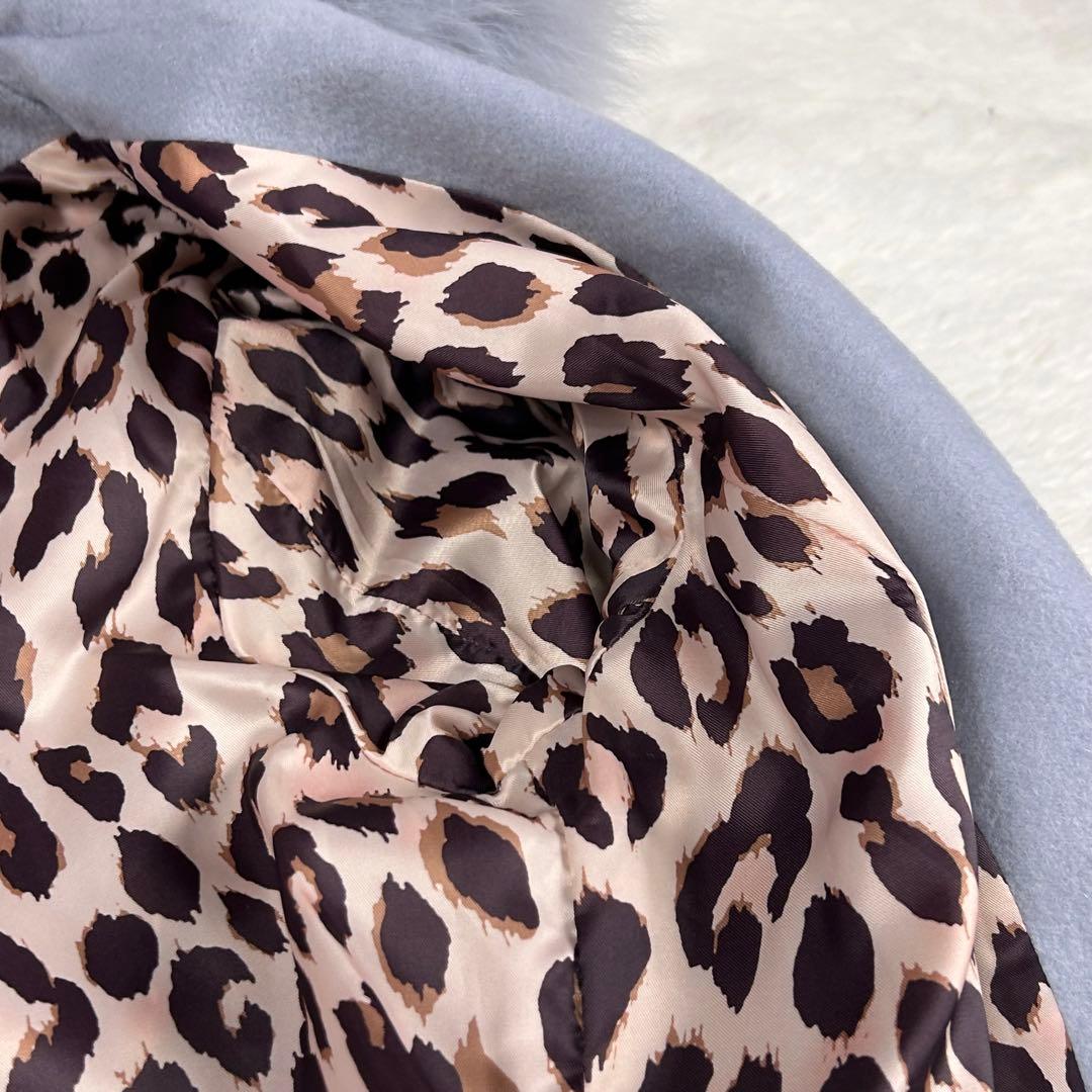 DURAS カシミヤ100% 3way フォックスファーコート F ブルー 豹柄