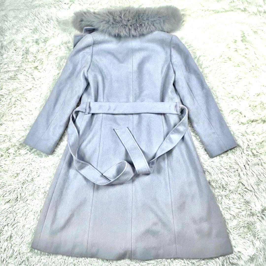 DURAS カシミヤ100% 3way フォックスファーコート F ブルー 豹柄