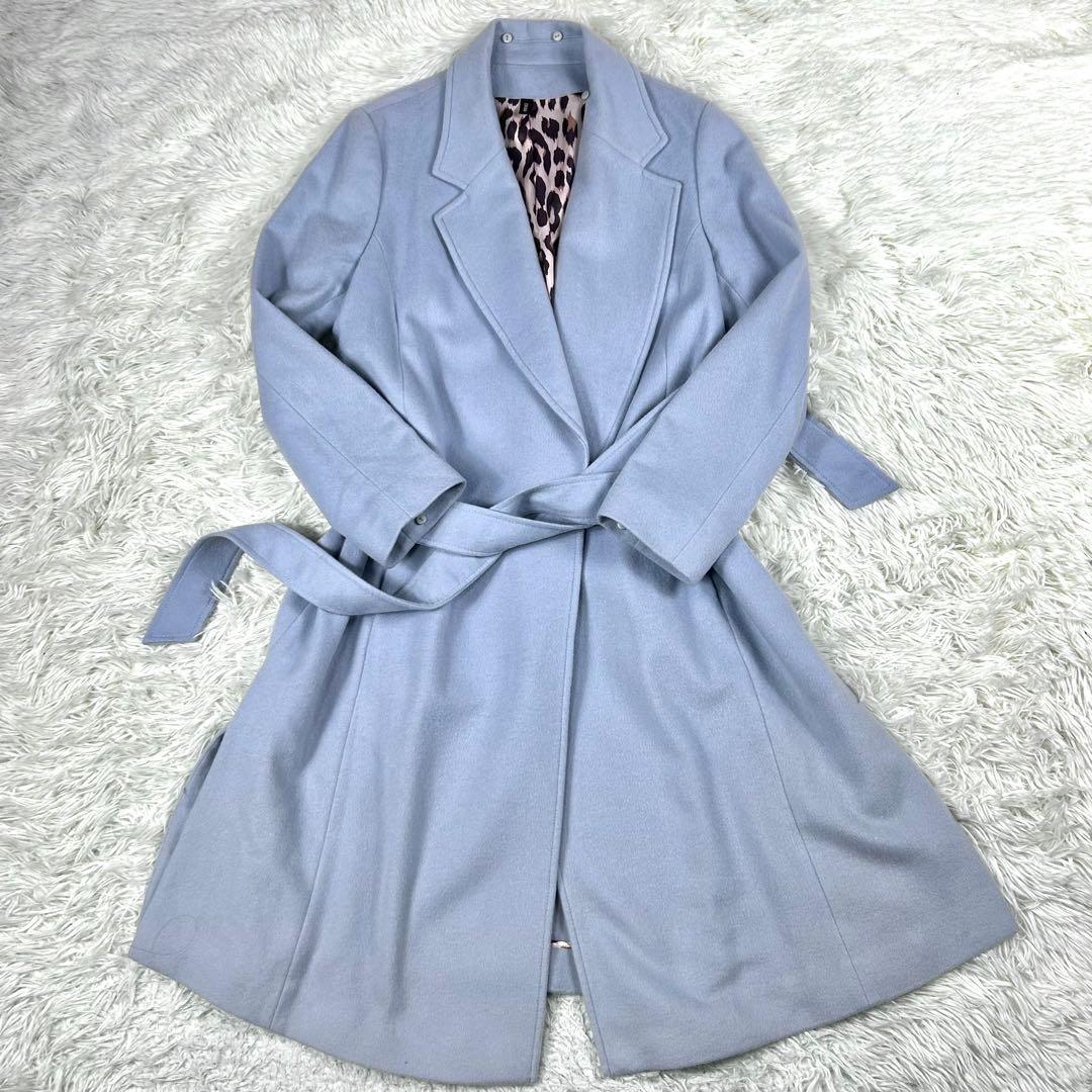 DURAS カシミヤ100% 3way フォックスファーコート F ブルー 豹柄