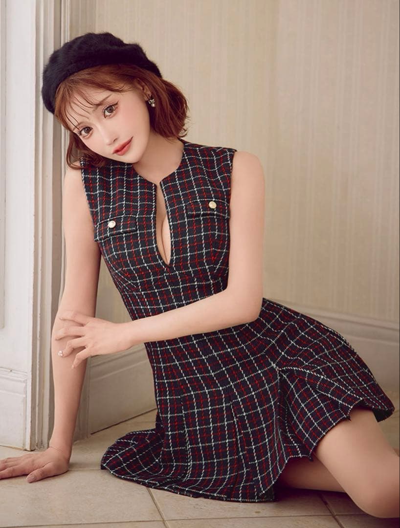 【タグ付き新品】DEA チェック ノースリーブ ミニドレス キャバドレス XS