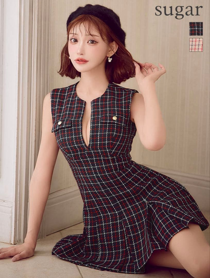 【タグ付き新品】DEA チェック ノースリーブ ミニドレス キャバドレス XS