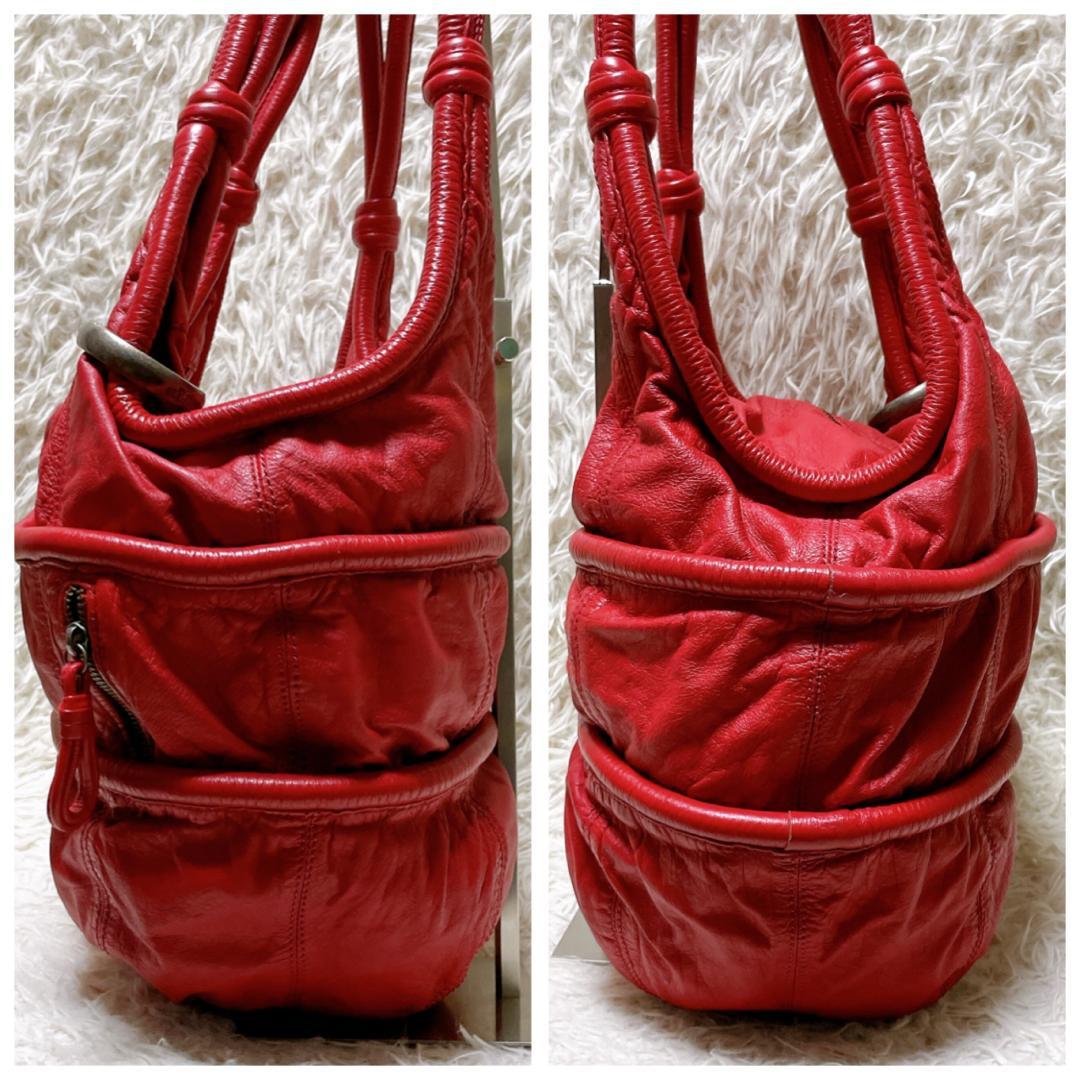 希少カラー DIESEL archive レザーショルダーバッグ y2k レッド