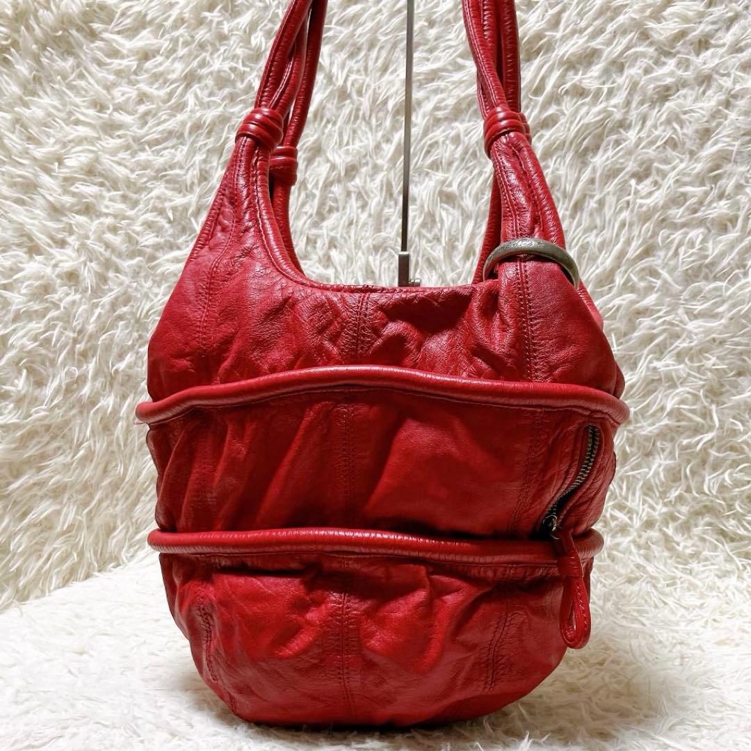 希少カラー DIESEL archive レザーショルダーバッグ y2k レッド