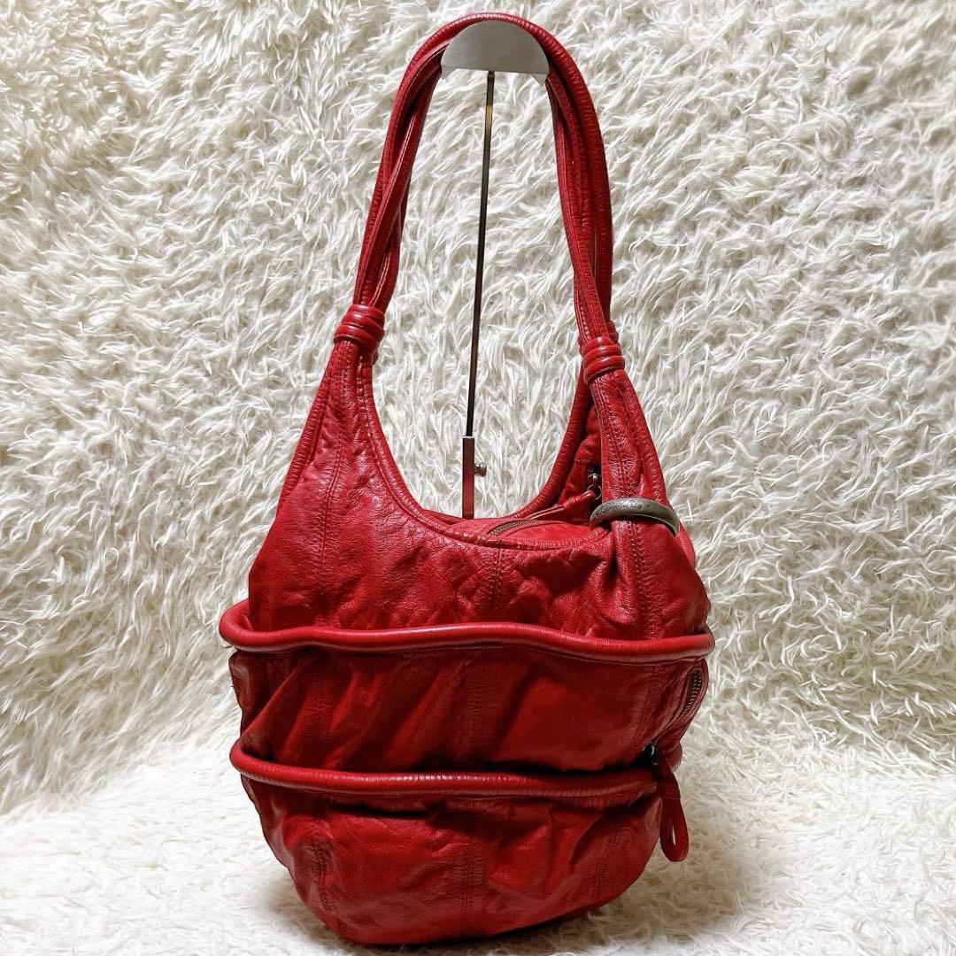 希少カラー DIESEL archive レザーショルダーバッグ y2k レッド