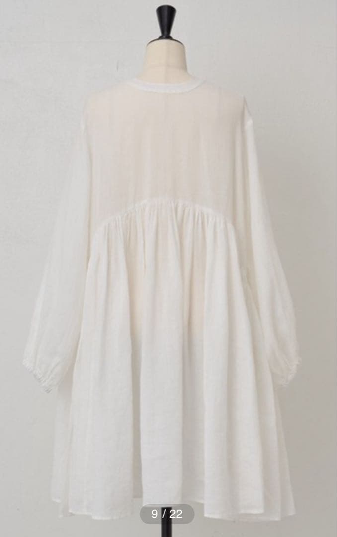 新品ビアズリー beardsleyリネンギャザーチュニックワンピースホワイト