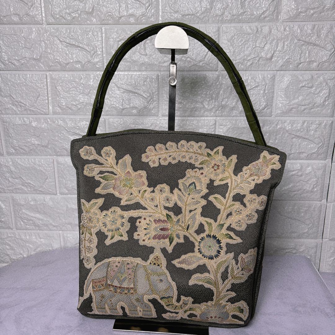 岡重 OKAJIMA オカジマ 京都 ハンドバッグ 和装 刺繍 日本製 絹 象