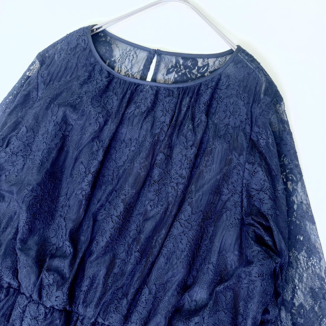 組曲　プリエ　大きいサイズ　総レースロングワンピース　ネイビー　3L