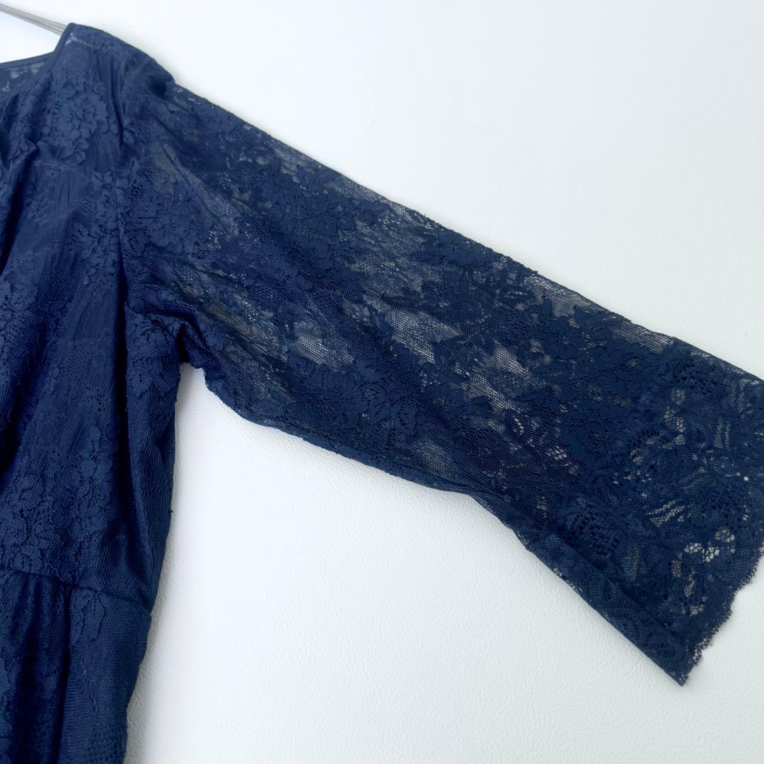 組曲　プリエ　大きいサイズ　総レースロングワンピース　ネイビー　3L